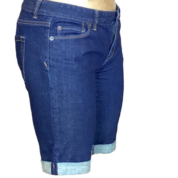 LOFT Modern Denim Jean Bermuda Walking Shorts Sz 2 Dark Wash Blue 289E - Picture 5 of 9
